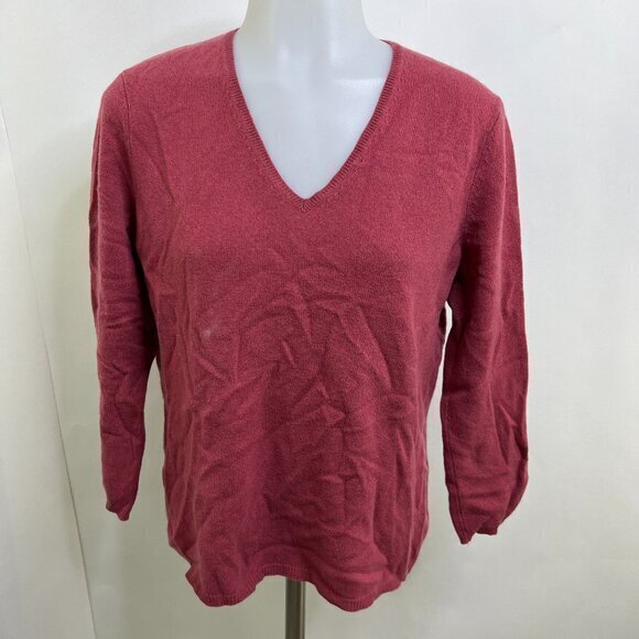Magaschoni Cashmere Sweater L Pink V-neck Knit Solid Pullover Womens - Picture 1 of 10